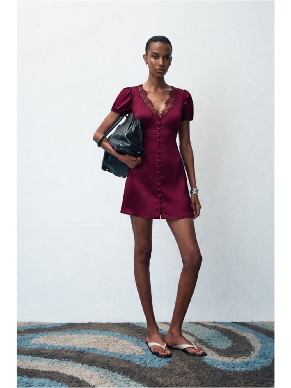 GAP | Romantic Satin Tuscan Red Lace-Trim V Neck Babydoll Mini Dress ~ NWT XL